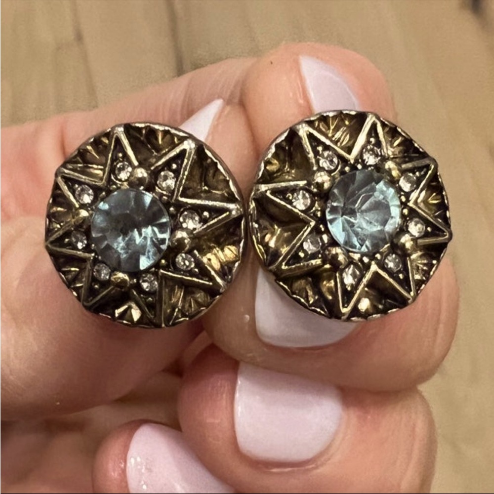 House of Harlow 1960 Gold-Tone Starburst Earrings with Vintage Crystal Stones - Picture 3 of 3